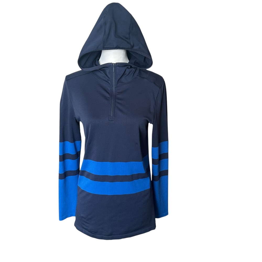The North Face Hoodie Women's Large Navy Blue Striped Athletic 1/4 Zip Pullover